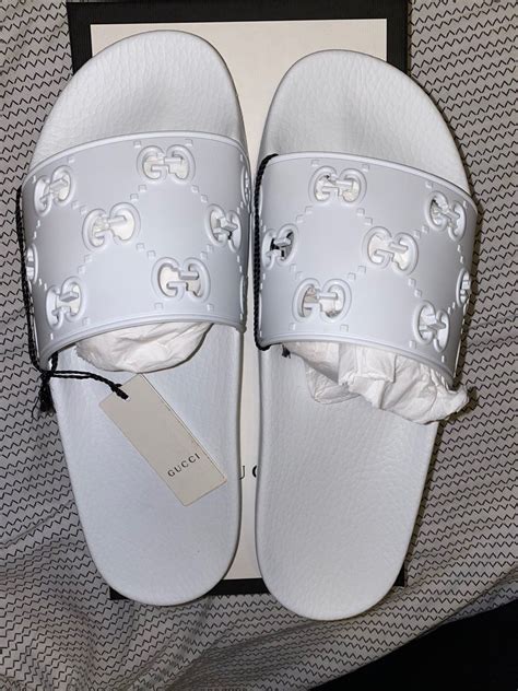 gold white gucci slides|Gucci slides white women's.